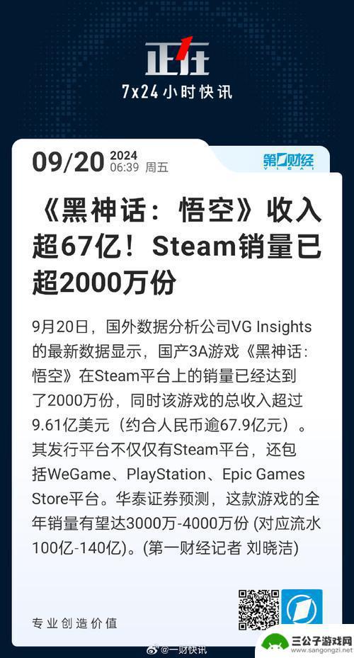 游戏早参：《黑神话：悟空》Steam评测超70万；《无尽冬日》连续九月称霸海外收入榜